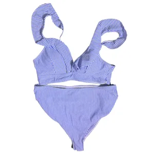 NWT Floerns Maternity Striped Ruffle V Neck 2 Pc Bathing Suit Blue White Small thumbnail 4