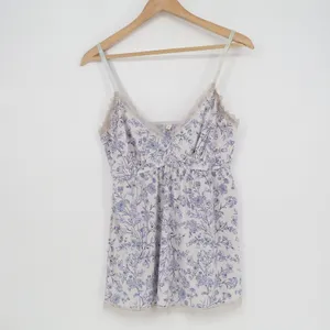 Laura Ashley Blue Floral Lace Trim Camisole Top XL Empire Waist Adjustable Strap thumbnail 2