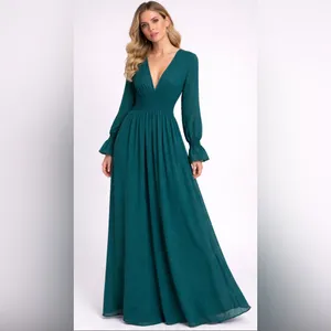 Beautiful Flowing V-Neck Sheer Long Dress Size 6 Medium thumbnail 2