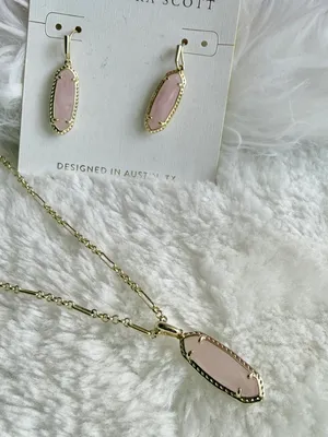Kendra Scott Eva 14K Gold Over Brass Drop Earrings & Necklace-Rose Quartz thumbnail 5