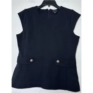 Ann Taylor Black Cap Sleeve Peplum-Style Top with Gold Button Tabs Detail Size M thumbnail 2