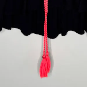 Embroidered Black Tassel Boho Pompoms Detail Mini Dress Womens Hippie Size M thumbnail 8