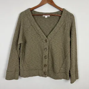 Two‎ By Vince Camuto Cardigan Sweater Women Large Green Buttons V-Neck Knit Crop thumbnail 1