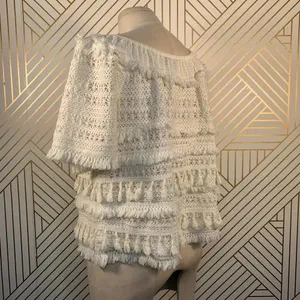 Anthropologie Love Sam Top Blouse Off the Shoulder Tassel Fringe‎ Size Medium thumbnail 8