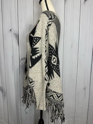 Earthbound Trading Poncho Sweater Fringe Aztec Black Tan Sz XL thumbnail 12