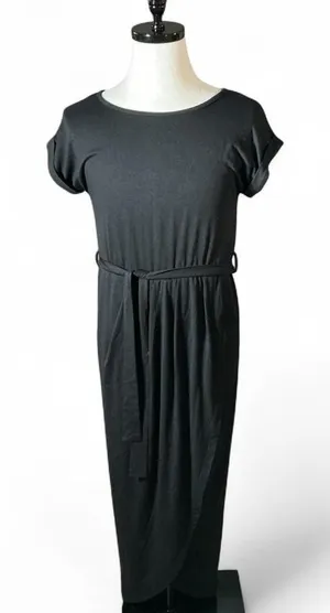 YIDARTON Black Short Sleeve Belted Maxi Dress‎ Women's Size S Casual Wrap Style thumbnail 1