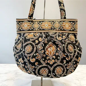 Vera Bradley Retired Black Brown Gold Paisley Boho Quilted Morgan Shoulder Bag thumbnail 4