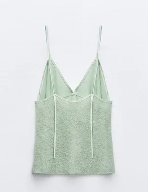 ZARA NWT MATCHING KNIT CAMISOLE TOP in sea green. Size large thumbnail 7