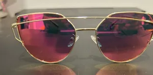 Pink and Gold Aviator Sunglasses with Metal Frames thumbnail 1