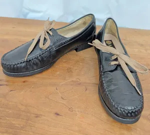 Ladies' Greek Black Leather Moccasin Style Lace Up Shoes Size 40 thumbnail 1