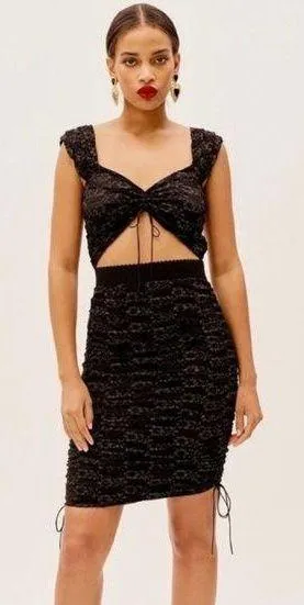 for love and lemons black gold lace sheer cutout ruched joanna dress thumbnail 1