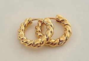 18K Gold Plated Twist Small Hoop Earrings for Women thumbnail 1
