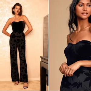 LULU's Sexy Chic Elegant Wedding Velvet Floral Sophisticated Jumpsuit Pantsuit thumbnail 3