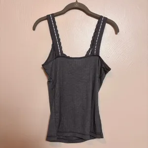 NEW Free People Intimately‎ You Tank Top Lace Trim Cotton Ribbed Gray Large thumbnail 7