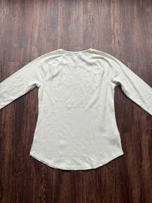 NWOT Eddie Bauer Women's Ivory Thermal Raglan Long Sleeve Waffle Knit Crew- M thumbnail 4