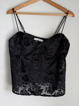 Abercrombie & Fitch Black Floral Burnout Velvet Cami Tank thumbnail 1