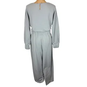 NWT Halara Long Sleeve V-Neck Jumpsuit Gray‎ Wide Leg Athleisure Size Medium thumbnail 4