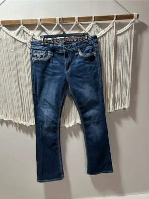 Rock Revival Dark Blue Women's Bootcut Jeans with Embroidered Pockets thumbnail 5