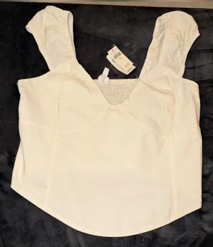 Aerie Cropped Corset Puff Sleeve Smocked Back Top Size Medium New with tag thumbnail 1