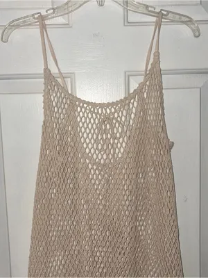 Cream Crochet Open Knit Sleeveless Tunic/Cover-Up thumbnail 2