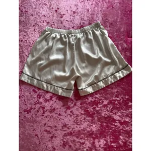 Satin Women s Pajama Shorts Silver Elastic Waistband Medium Black Piping Fancy thumbnail 6