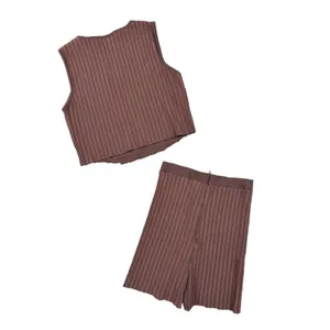 Sisters and Seekers- HighWaisted Ribbed Shorts and Tank Set in Brown thumbnail 4