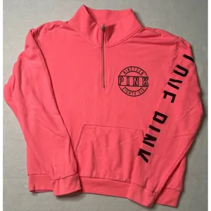 PINK Victoria's Secret Love Pink 1/4 Zip Sweatshirt Neon Logo Sleeve Large thumbnail 1