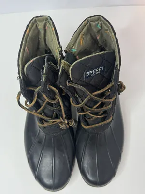 Saltwater Black Quilted Lace Up Boots Size 7.5 thumbnail 2