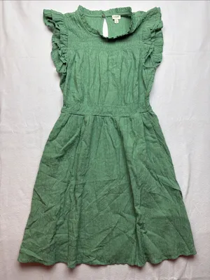 J. Crew size large Green Ruffle Sleeve Casual Dress knee length olive guest thumbnail 1