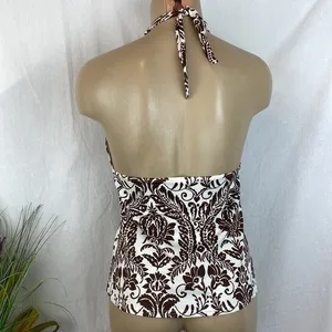 Victoria’s Secret Brown & Ivory Print Tankini Swim Bathing Suit Top M thumbnail 3