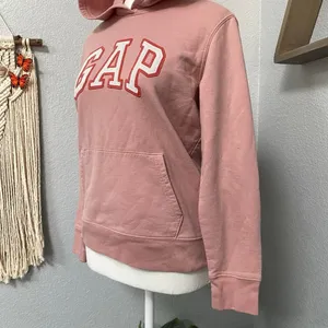 Gap Pink White Embroidered Hoodie Long Sleeve Pullover Kangaroo Pocket thumbnail 3