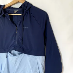 Marmot‎ rain jacket front zipper pocket blue colorblock top women's small nylon thumbnail 2