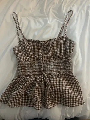 Princess Polly Brown Plaid Tank Top thumbnail 1