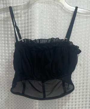 Cute black mesh babydoll crop top from Shein in a fairy-grunge, milkmaid style. thumbnail 1