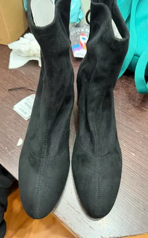 Zara black suede ankle boots with gold heel, size US 10 thumbnail 1