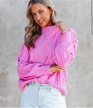 VICI NEW -CHANTEL CABLE KNIT PULLOVER SWEATER - PINK thumbnail 2