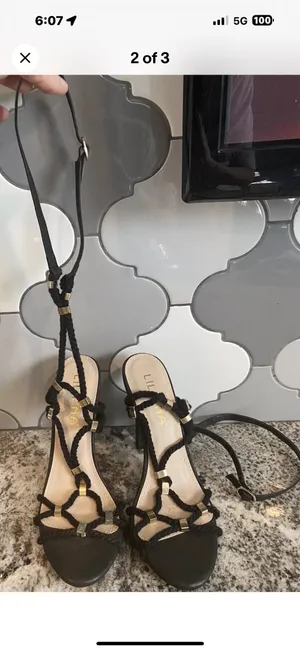 Trendy Black Leg Wrap Sandal Heels thumbnail 2