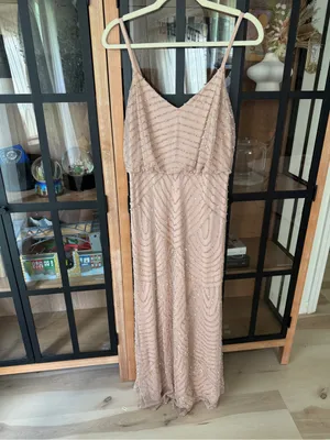 Adrianna Papell gown Art Deco Beaded Blouson maxi dress formal blush intricate thumbnail 2