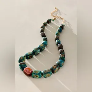 NWT FREE PEOPLE Beaded Stone Necklace - Chrysacolla With Labrador $68 MSRP thumbnail 2