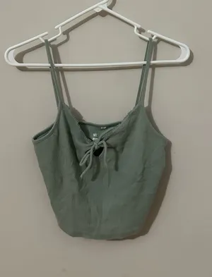 PacSun Sage Green Tie-Front Crop Top thumbnail 1
