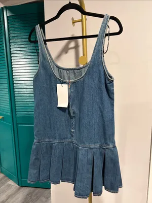 New With Tags small Wash Denim Pleated Dress Country Summer Preppy ZARA thumbnail 5