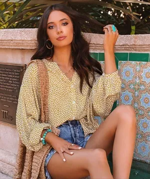 Flawless Mustard Floral Dream Shift Blouse Size Large Bohemian Spring Cottage thumbnail 1