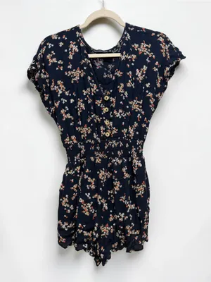 Abercrombie & Fitch Navy Floral Button Front Romper Size Medium thumbnail 1