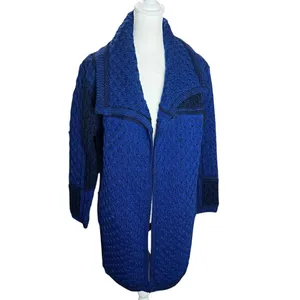 Aran Crafts Ireland 100% Merino Wool Blue Cable Knit Cardigan Jacket M thumbnail 2