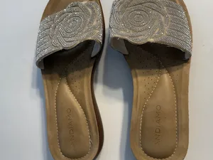Andiamo "Abandy" Women's Tan Slide Sandals with Silver Bling Embellished Strap 9 thumbnail 4