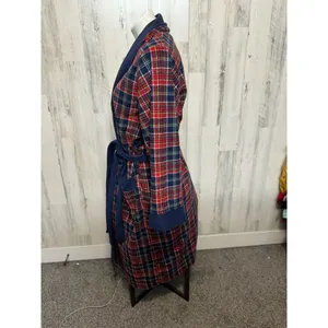 Chaps Tartan Plaid Fleece Bathrobe One Size Fits Most Navy Blue Red Shawl Collar thumbnail 3