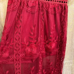 Maroon Dark Red Romper Boho V Neck Lace Maxi Dress Medium thumbnail 5