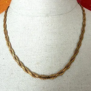 Vintage Gold Tone Woven Braided Textured Chain Necklace thumbnail 1