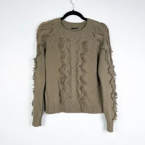 Rails Francis Cable Knit Fringe Sweater Olive Green XS Pullover‎ Crew Neck thumbnail 2