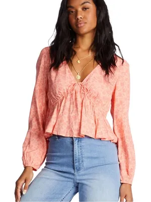 Billabong Time‎ Goes By Long Sleeve Blouse Top Size Large thumbnail 1